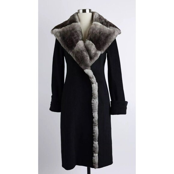 $1,450 Cinzia Rocca Fur Collared Loro Piana Wool Blend Coat SZ 40 Black